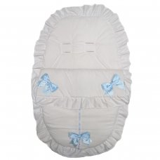 Plain White/Sky Car Seat Footmuff/Cosytoe With Large Bows & Lace